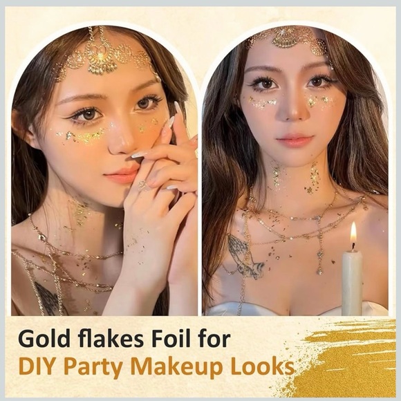 Gold Foil Flakes Set For Nail Art Jewelry Makeup Metallic Silver Cooper Crafts - Picture 14 of 17